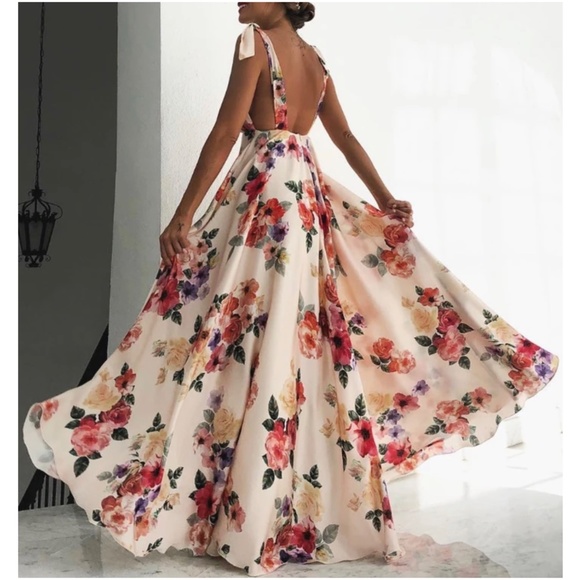 Dresses & Skirts - Floral Print Shoulder Tie backless Bridal Wedding Summer Maxi Dress